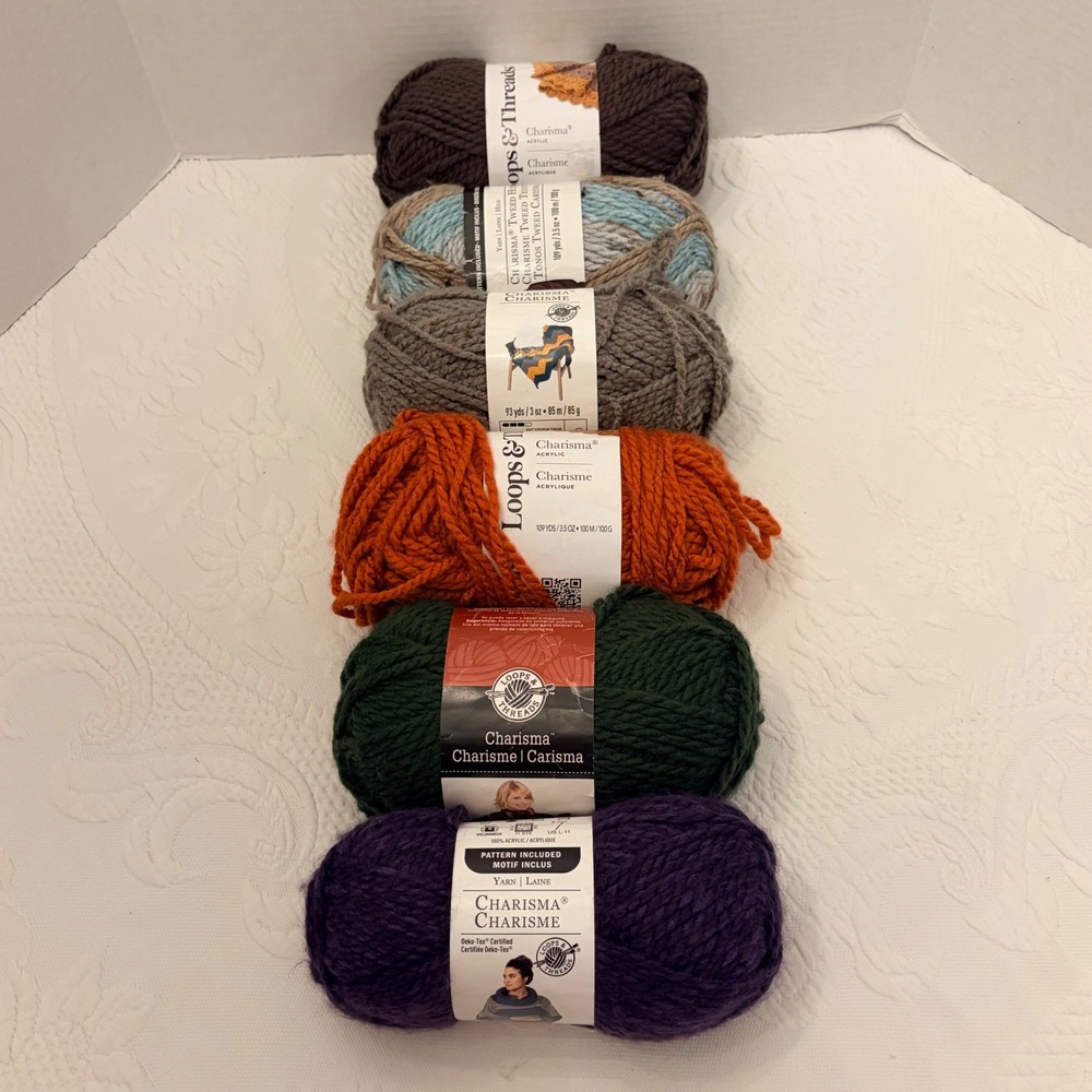 Loops & Threads Charisma Yarn Bulk Lot 6 Skeins Acrylic Purple Forest Orange